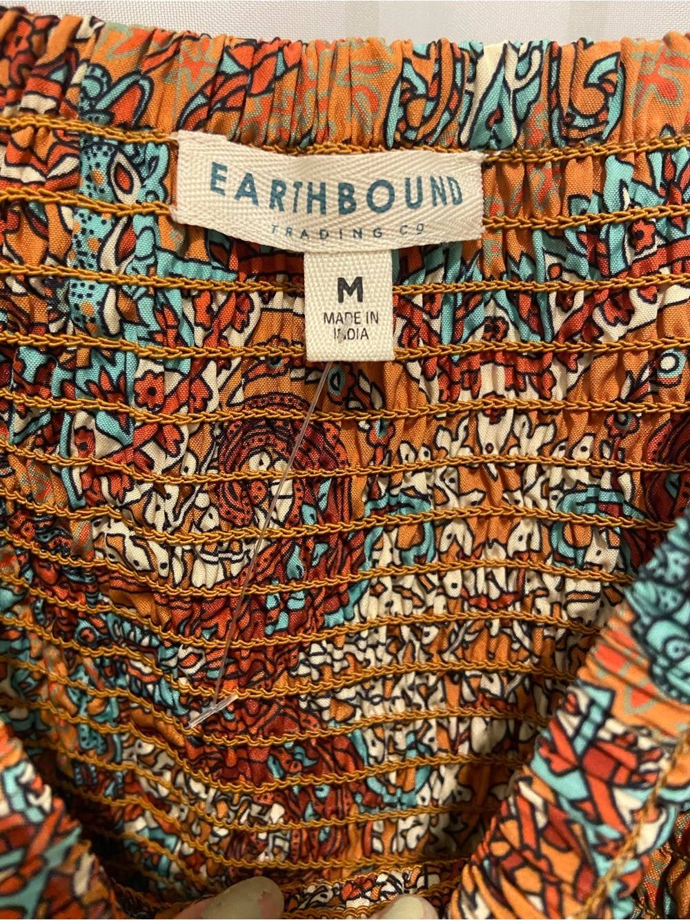 Earthbound Boho Paisley Smocked Sundress in Burnt Orange & Teal - Picture 4 of 4